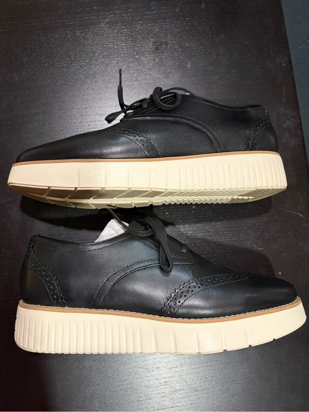Cole Haan Black Leather Platform Wingtip Oxford